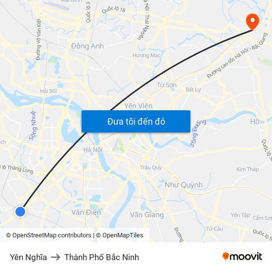 Yên Nghĩa to Thành Phố Bắc Ninh map