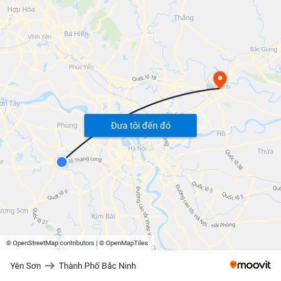 Yên Sơn to Thành Phố Bắc Ninh map