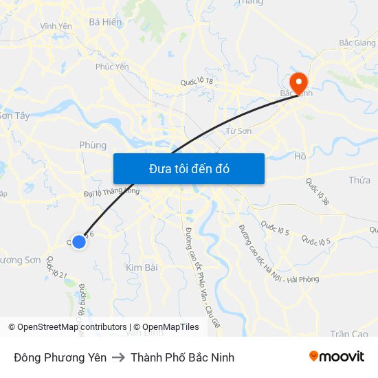 Đông Phương Yên to Thành Phố Bắc Ninh map