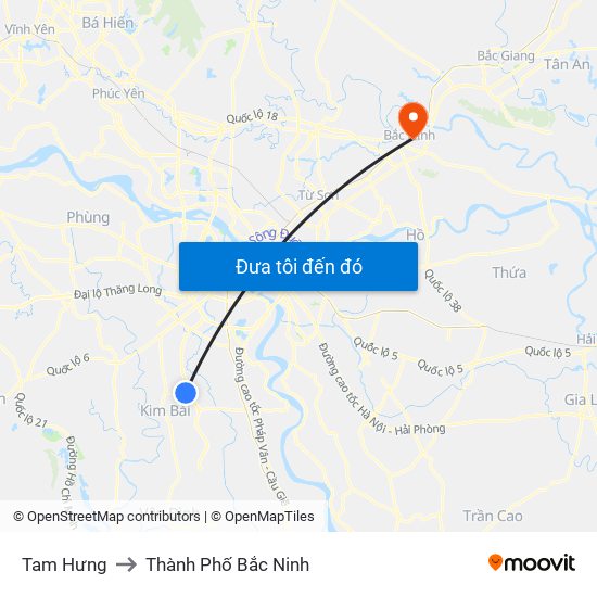 Tam Hưng to Thành Phố Bắc Ninh map