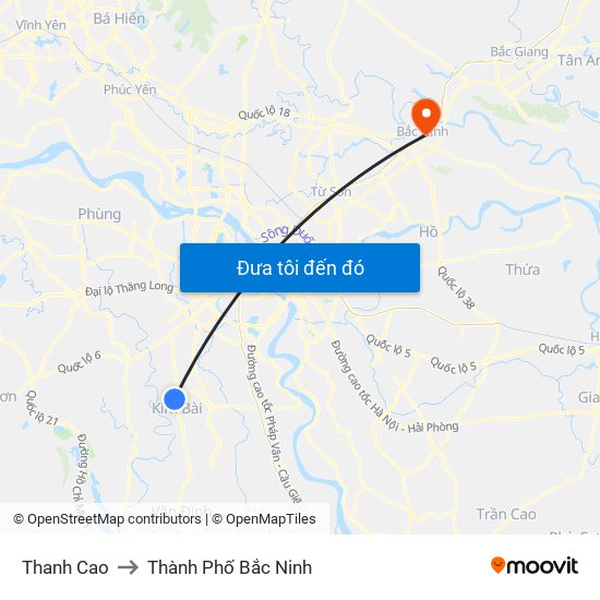 Thanh Cao to Thành Phố Bắc Ninh map