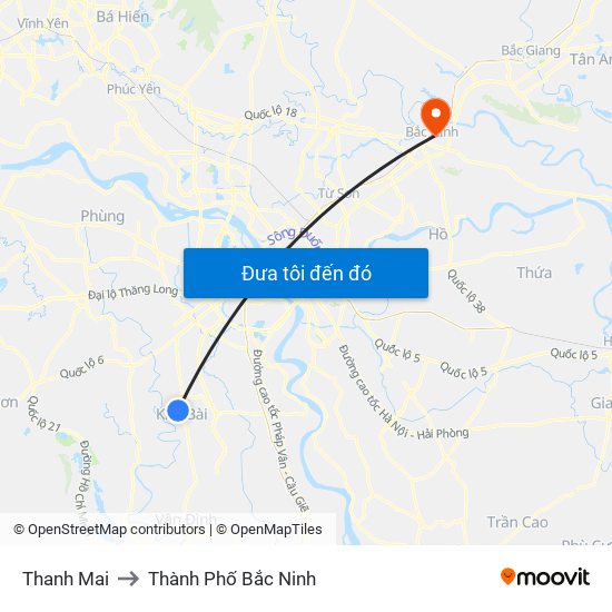 Thanh Mai to Thành Phố Bắc Ninh map