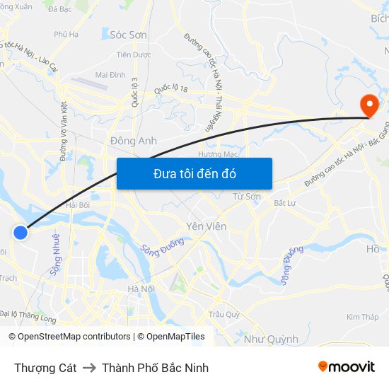 Thượng Cát to Thành Phố Bắc Ninh map