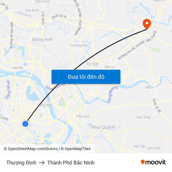 Thượng Đình to Thành Phố Bắc Ninh map