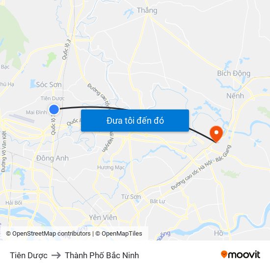 Tiên Dược to Thành Phố Bắc Ninh map