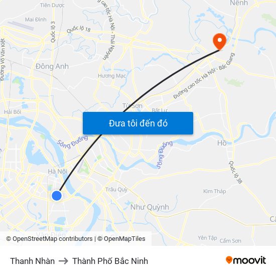 Thanh Nhàn to Thành Phố Bắc Ninh map