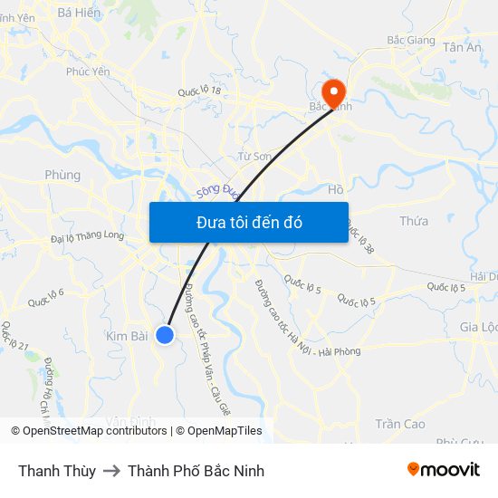 Thanh Thùy to Thành Phố Bắc Ninh map