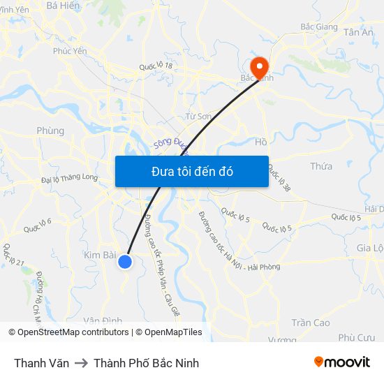 Thanh Văn to Thành Phố Bắc Ninh map