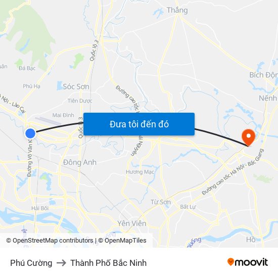 Phú Cường to Thành Phố Bắc Ninh map