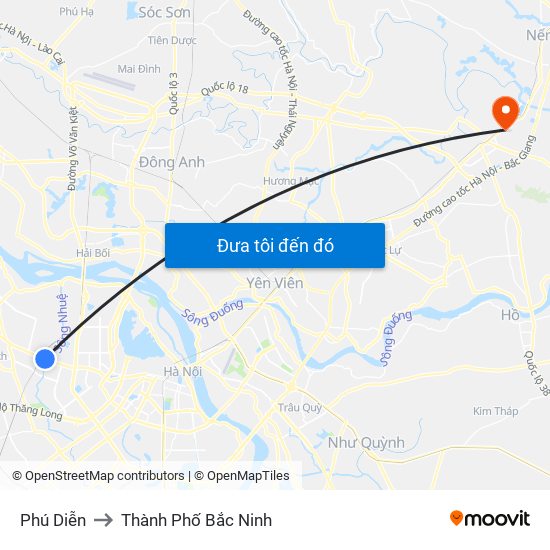 Phú Diễn to Thành Phố Bắc Ninh map