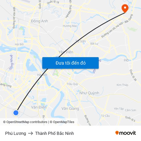 Phú Lương to Thành Phố Bắc Ninh map