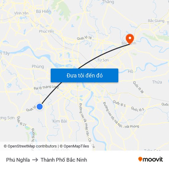 Phú Nghĩa to Thành Phố Bắc Ninh map