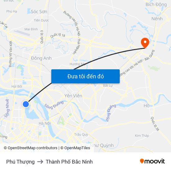 Phú Thượng to Thành Phố Bắc Ninh map