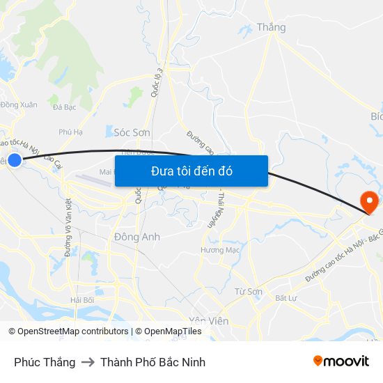 Phúc Thắng to Thành Phố Bắc Ninh map