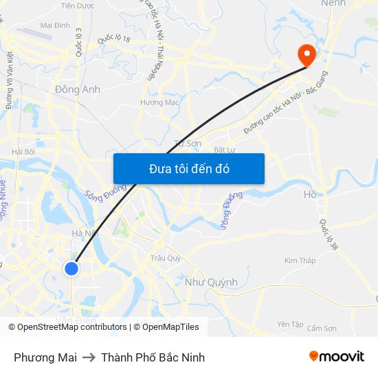 Phương Mai to Thành Phố Bắc Ninh map