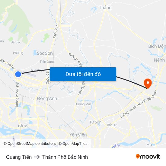 Quang Tiến to Thành Phố Bắc Ninh map