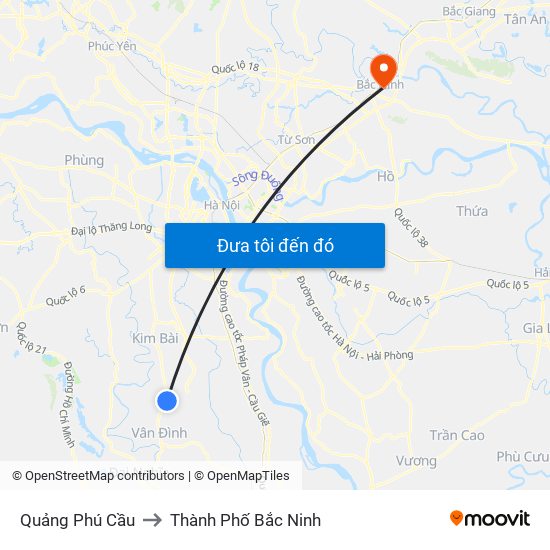 Quảng Phú Cầu to Thành Phố Bắc Ninh map