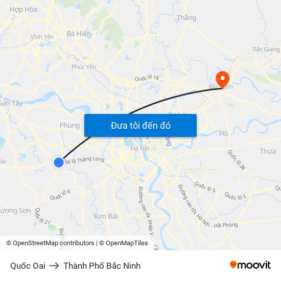 Quốc Oai to Thành Phố Bắc Ninh map