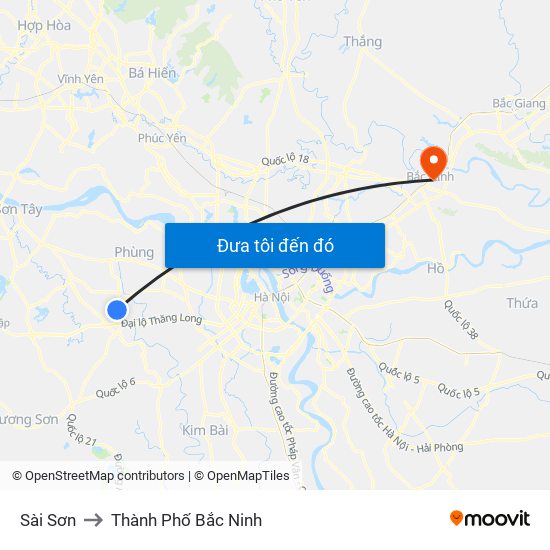 Sài Sơn to Thành Phố Bắc Ninh map