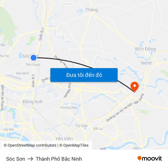 Sóc Sơn to Thành Phố Bắc Ninh map