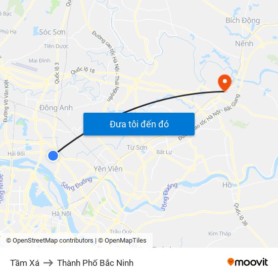 Tầm Xá to Thành Phố Bắc Ninh map