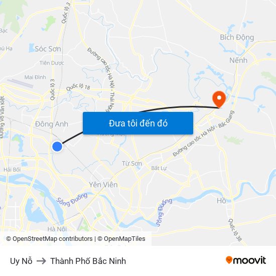 Uy Nỗ to Thành Phố Bắc Ninh map