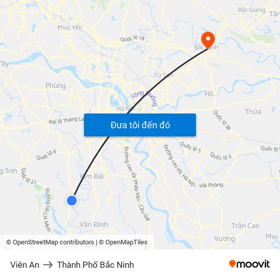 Viên An to Thành Phố Bắc Ninh map