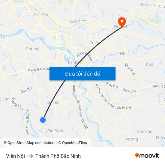 Viên Nội to Thành Phố Bắc Ninh map