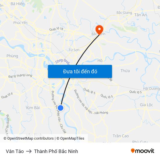 Vân Tảo to Thành Phố Bắc Ninh map