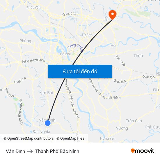 Vân Đình to Thành Phố Bắc Ninh map