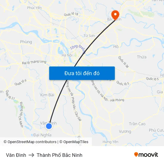 Vân Đình to Thành Phố Bắc Ninh map