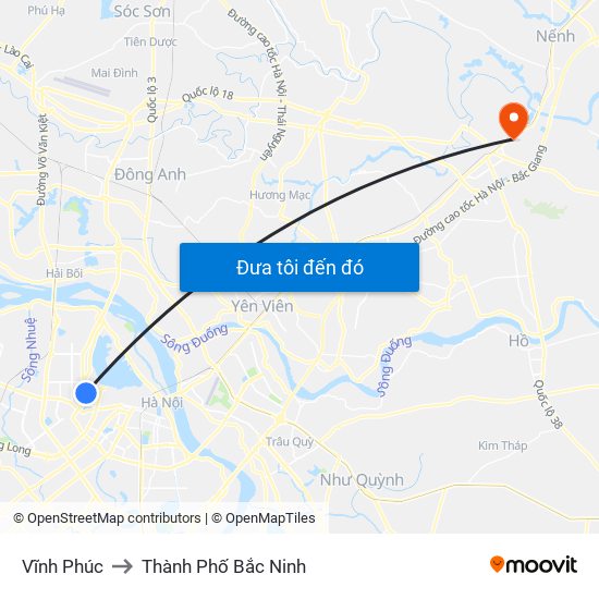 Vĩnh Phúc to Thành Phố Bắc Ninh map