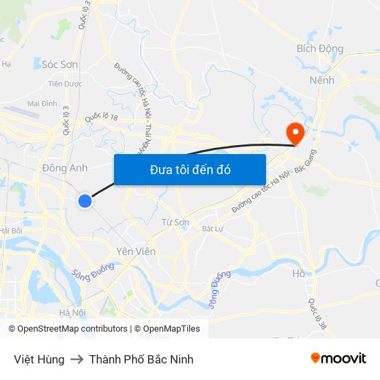 Việt Hùng to Thành Phố Bắc Ninh map