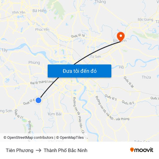 Tiên Phương to Thành Phố Bắc Ninh map