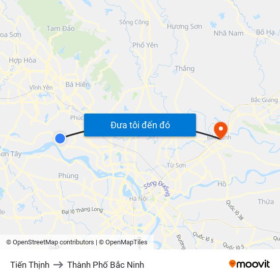 Tiến Thịnh to Thành Phố Bắc Ninh map