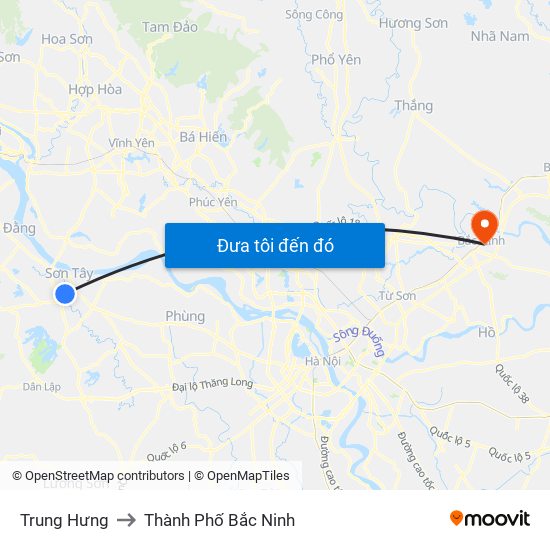 Trung Hưng to Thành Phố Bắc Ninh map