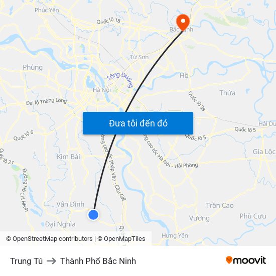 Trung Tú to Thành Phố Bắc Ninh map