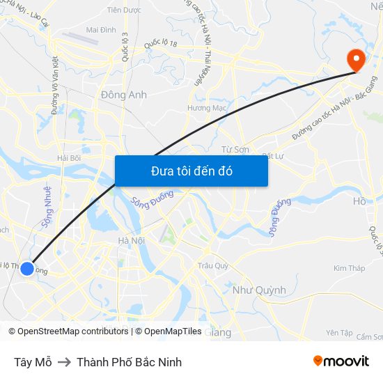 Tây Mỗ to Thành Phố Bắc Ninh map