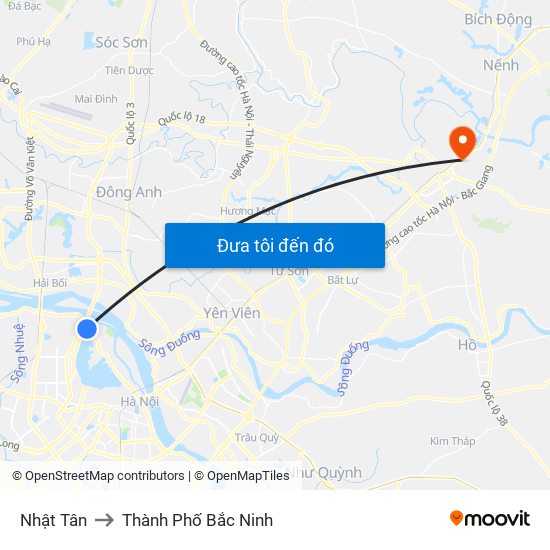 Nhật Tân to Thành Phố Bắc Ninh map