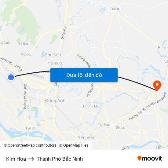 Kim Hoa to Thành Phố Bắc Ninh map