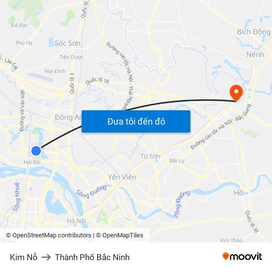 Kim Nỗ to Thành Phố Bắc Ninh map