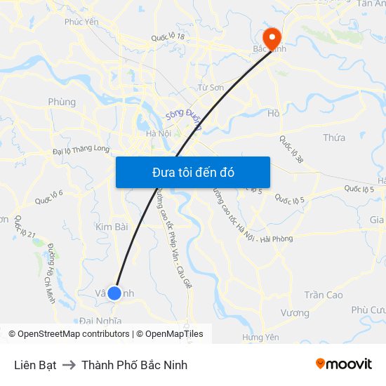 Liên Bạt to Thành Phố Bắc Ninh map