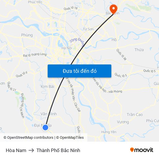 Hòa Nam to Thành Phố Bắc Ninh map