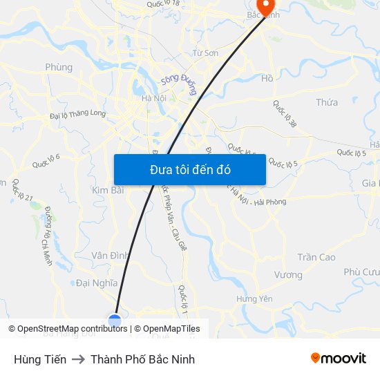 Hùng Tiến to Thành Phố Bắc Ninh map