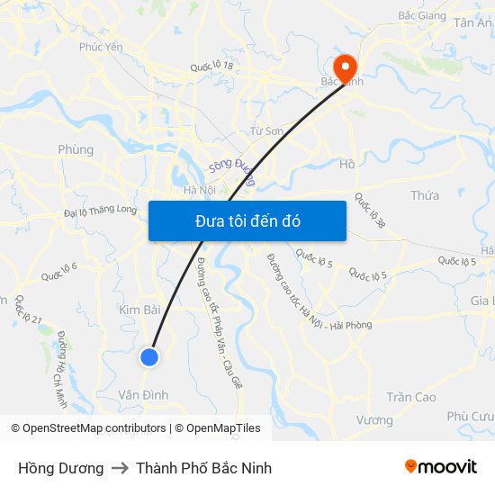 Hồng Dương to Thành Phố Bắc Ninh map