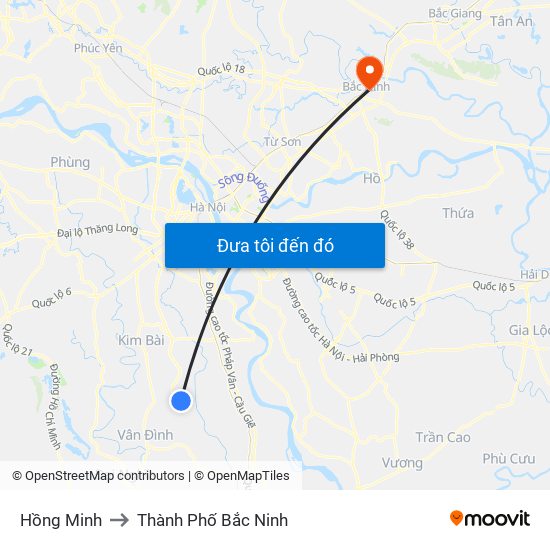 Hồng Minh to Thành Phố Bắc Ninh map