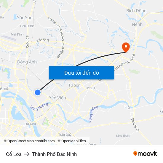 Cổ Loa to Thành Phố Bắc Ninh map