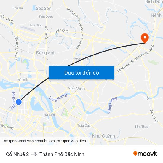 Cổ Nhuế 2 to Thành Phố Bắc Ninh map