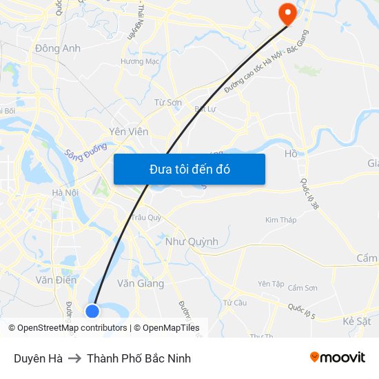 Duyên Hà to Thành Phố Bắc Ninh map