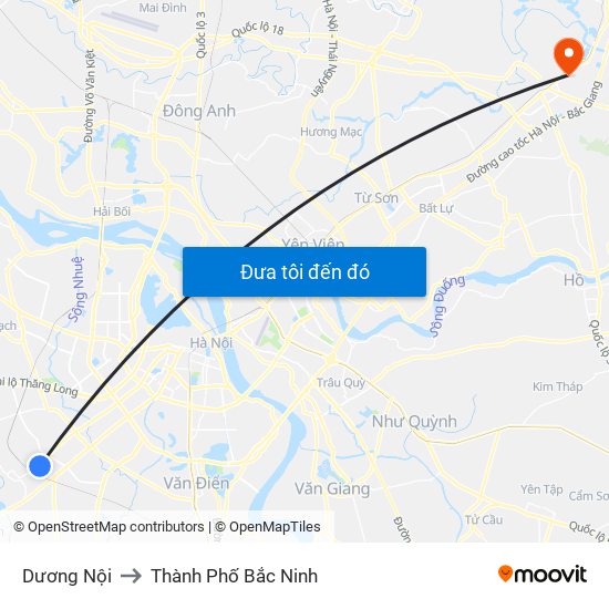 Dương Nội to Thành Phố Bắc Ninh map